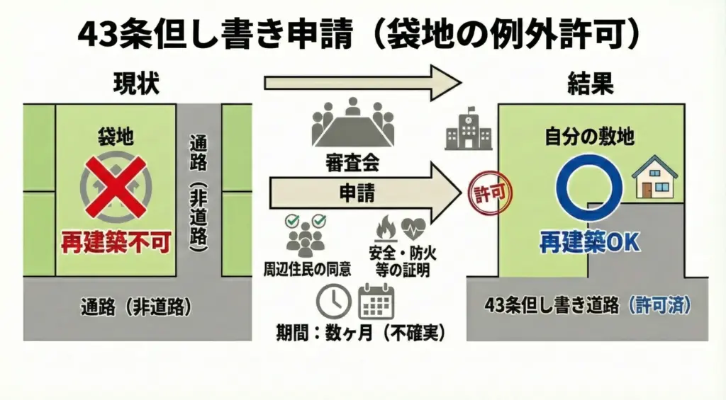 43条但し書き道路の申請の図解